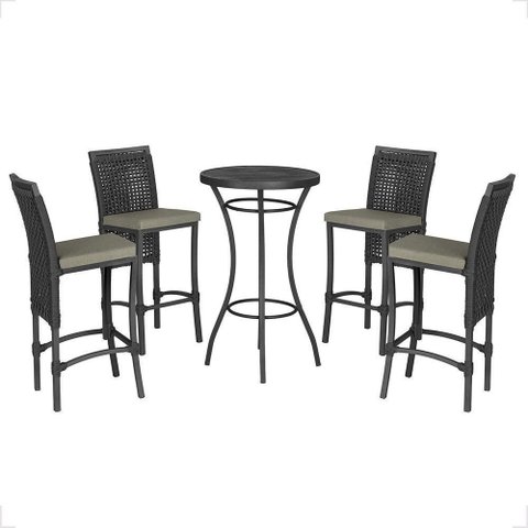 Mesa Bistrô e 4 Banquetas Roma Preta Corda Estofado 8 Trama Preto