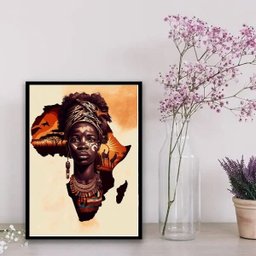 Quadro Decorativo Arte Povo Africano 33x24cm - com vidro:Madeira branca - 1 Quadro Decorativo Arte Povo Africano 33x24cm - com vidro:Madeira branca - 1