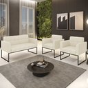 Ver imagem 2 de Sofá Namoradeira e 2 Poltronas Base Industrial Preto Ana Linho Bege - Ibiza