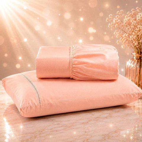Jogo de Cama Quality Solteiro 2 Peças Micropercal 600 Fios Salmão Casa Show Enxovais
