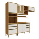 Ver imagem 1 de Armário de Cozinha com Balcão e Tampo 8 Portas 5 Gavetas Pérola 100% Mdf Vidro Reflecta Amêndoa/off