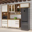 Ver imagem 2 de Armário de Cozinha com Balcão e Tampo 8 Portas 5 Gavetas Pérola 100% Mdf Vidro Reflecta Amêndoa/off