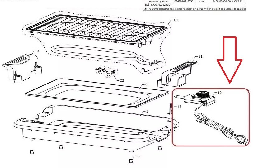 Tomada C/ Termostato 127v Panela Elétrica Britânia Multi Grill Churrasqueira Elétrica Philco Pcq1200 - 6