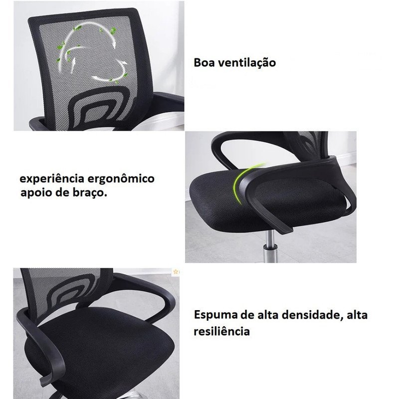 Kit 2 Cadeiras de Escritório Diretor Ergonomia Tela Mesh - Vette Preta - 6