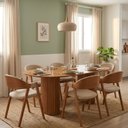 Ver imagem 1 de Conjunto Mesa de Jantar com 6 Cadeiras Estofadas e Tampo Formato Orgânico 200x75x100cm