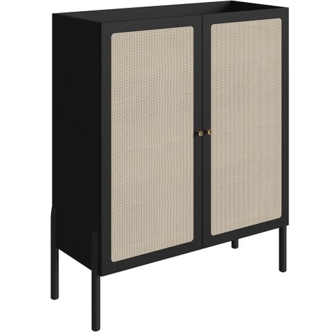 Armário Bar para Sala 2 Portas 93cm Pés Madeira Moss A03 Nero Preto - Lyam Decor