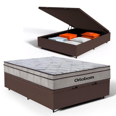 Cama Box Baú com Colchão Ortobom de Molas Ensacadas Pillow In Pro Vida Casal 138cm