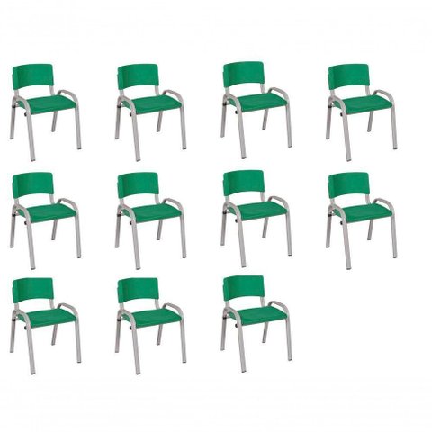 Kit 11 Cadeira Iso Infantil Creche, Base Cinza Verde Escuro