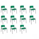 Ver imagem 1 de Kit 11 Cadeira Iso Infantil Creche, Base Cinza Verde Escuro