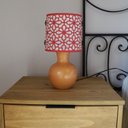 Ver imagem 3 de Abajur Mesa Base Cerâmica Rústica e Cúpula Arabescos Vermelho Queimado