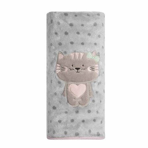 Cobertor Bordado Papi Friends Microfibra: Gatinha Miau