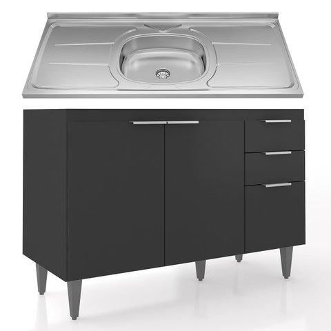 Balcão de Cozinha com Pia Inox 120cm Pérola Z34 Preto - Mpozenato
