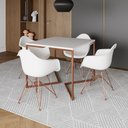 Ver imagem 1 de Mesa Jantar Industrial Branca 90cm Quadrada Base Cobre V com 4 Poltronas Eames Eiffel Brancas Pés Co