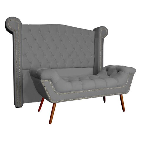 Conjunto Sienna Cabeceira e Recamier King 195 cm Suede Cinza