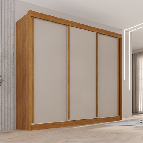 Guarda-Roupa Casal 3 Portas 4 Gavetas 100% MDF Ipanema Off White/Cinamomo