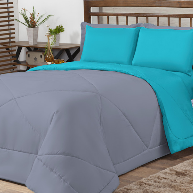 Ver imagem 2 de Kit Edredom Casal Queen 3 Peças Margarida Cama Box:tiffany e Cinza