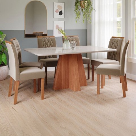 Mesa de Jantar 6 Lugares Maitê Juliana com Vidro Cinamomo/off White/joli - Cimol