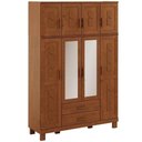 Ver imagem 4 de Guarda Roupa Solteiro Lorie F06 8 Portas de Bater 2 Gavetas Madeira Maciça com Espelho Castanho