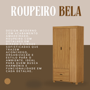 Ver imagem 6 de Guarda Roupa Bela Nature Resistente de Mdf com 3 Portas e 2 Gavetas Estilo Moderno Ripado