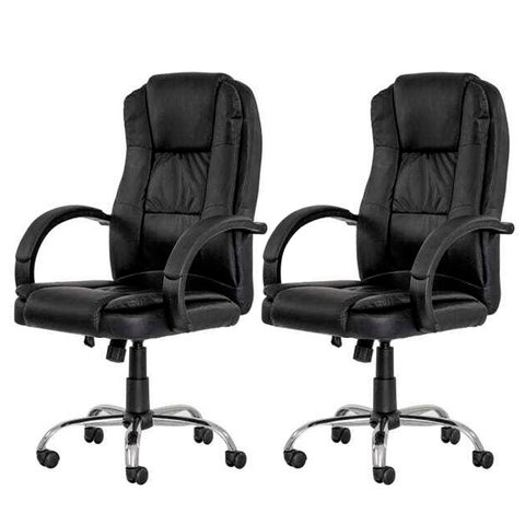 Kit  2 Cadeiras Presidente Giratória Para Escritório em Couro PU Preta W-65