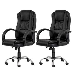 Kit 2 Cadeiras Presidente Giratória Para Escritório em Couro PU Preta W-65