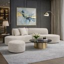 Ver imagem 2 de Sofa Virgínia Curvo em Bouclé Kit com Puff | Conforto e Design Moderno