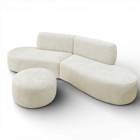 Sofa Virgínia Curvo em Bouclé Kit com Puff | Conforto e Design Moderno