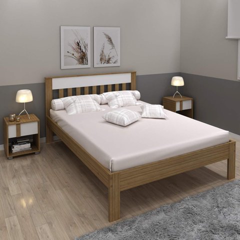 Cama de Casal para Colchão 1,38m Amendoa/branco Cm8007 Tecno Mobili