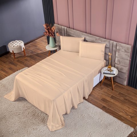 Roupa de Cama 400 Fios Queen 4 Peças Ponto Palito Cor:bege
