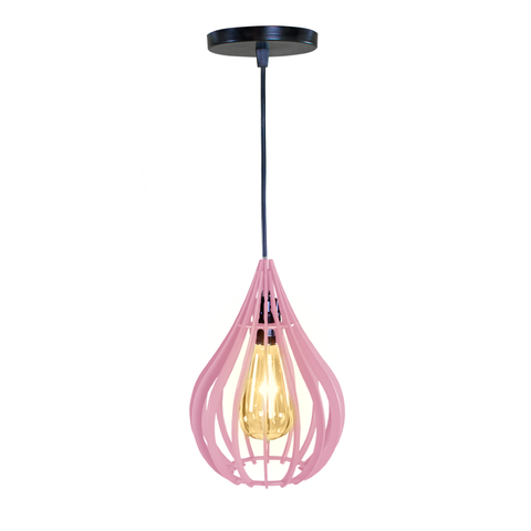 Pendente Chile, Luminária de Teto Cozinha e Sala, Lustre Gota Rústico em Madeira MDF (18x25cm) Vária