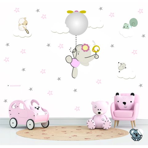 Adesivo Infantil Elefantinha com Balão Nuvens e Estrelas