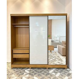 Roupeiro Toronto Plus 03 Pts Deslizante C/espelho - Nature/off White - 2