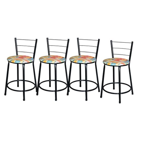 Jogo 4 Banquetas Baixa Para Cozinha Epoxi Preta Estofado Cerveja