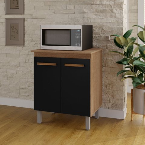 Balcão Multiuso Serena 75cm 2 Portas para Cozinha com Tampo Inteiro Cor:savana / Preto