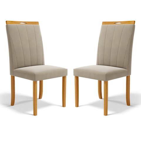 Kit com 2 Cadeiras Aurora Madeira Maciça Estofadas para Mesa de Jantar Veludo Bege 102
