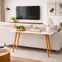 Ver imagem 3 de Aparador Moderno para Sala e Hall de Entrada 90x35x82 cm 4 Pés de Madeira Mesa Decorativa Off White