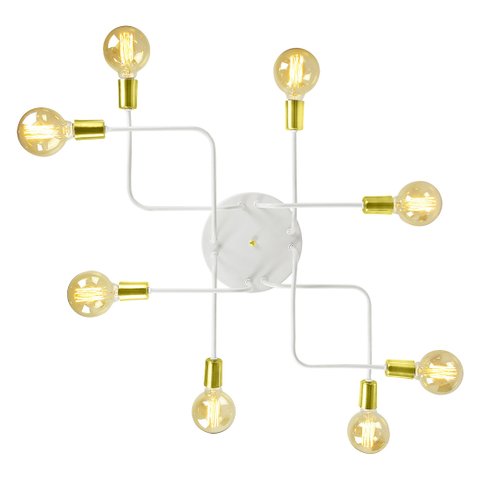 Lustre Plafon Hashtag Branco Com Dourado De 8 Braços