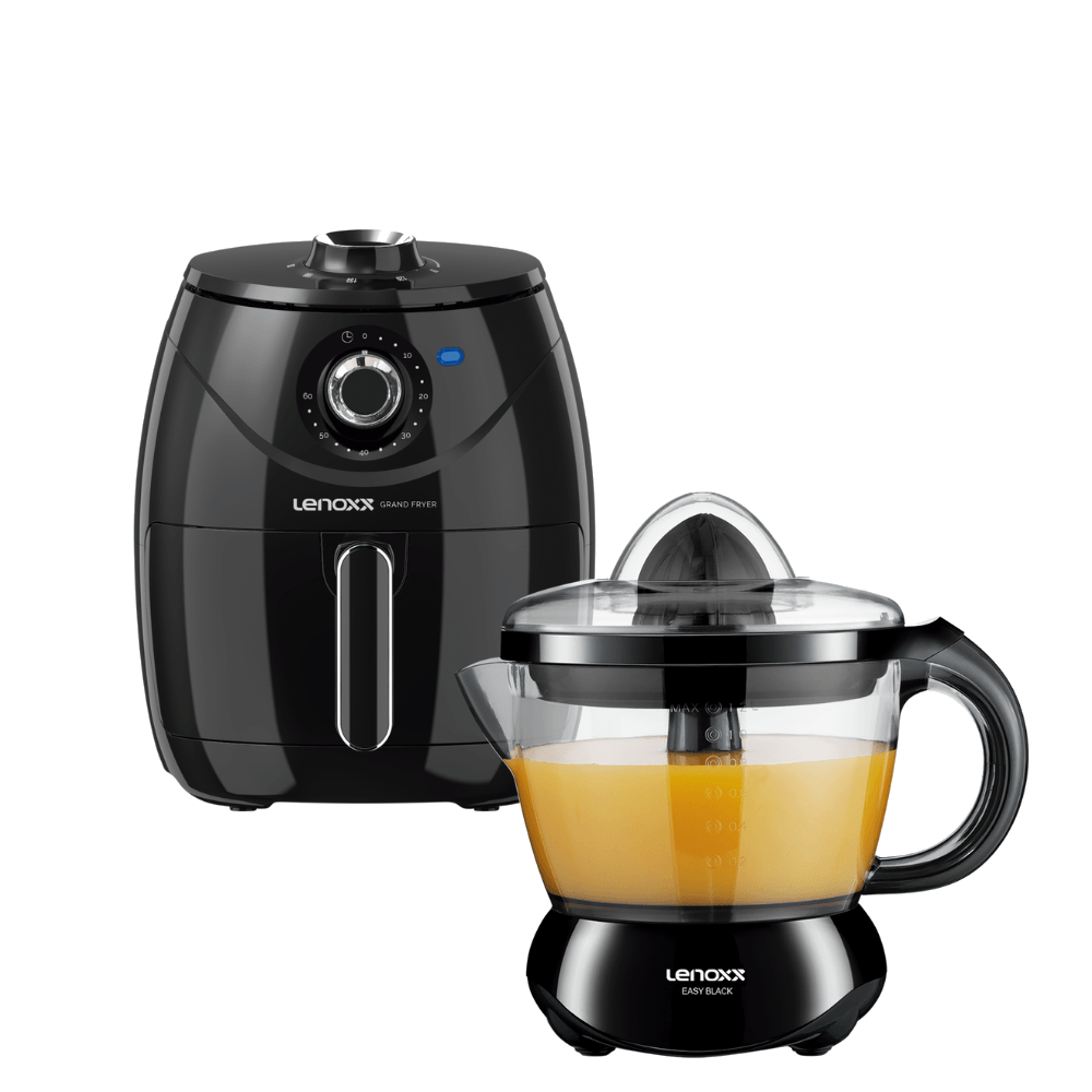 Kit Espremedor de Frutas Easy Black Pef505 + Fritadeira sem Óleo Grand Fryer 4l Pfr907 110v Lenoxx