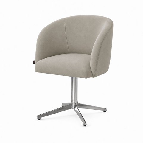 Poltrona Decorativa Atena Base Giratória Aluminio: Veludo Areia
