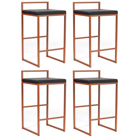 Banqueta Industrial Aço Cromada Bronze – Gourmet, Varanda, Living – Banqueta Moema Kit 4