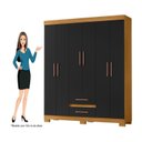 Ver imagem 5 de Guarda-Roupa 6 Portas e 2 Gavetas Cômoda 3 Gavetas com Nicho Saint Preto/Carvalho Americano/Tx