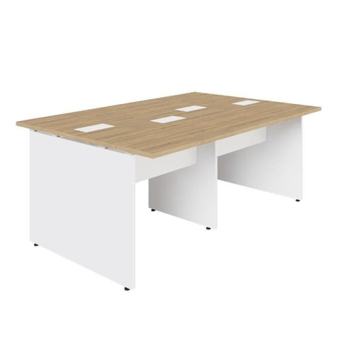 Plataforma de Trabalho 4 Lugares Pé Painel F5 Macadâmia com Branco F5 Office