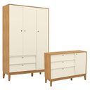 Ver imagem 1 de Cômoda Sapateira e Guarda Roupa Unique 3 Portas Freijó Off White Eco Wood - Matic