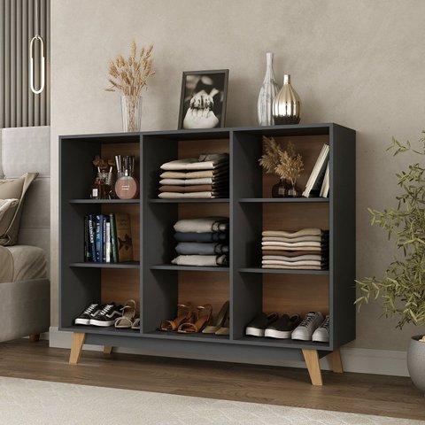 Estante para Quarto Velora Espresso Móveis Cinza/Grafite/Nogal