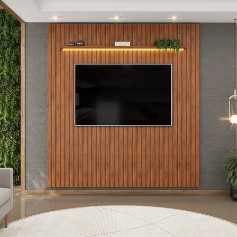 Painel Ripado para TV até 75 Polegadas com LED MDF 223CMX240CM Trento