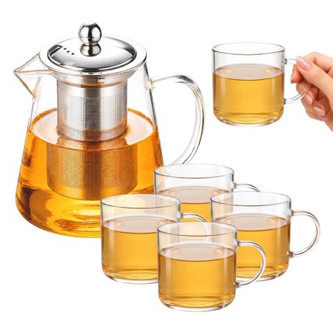 Bule de Vidro c/ Infusor 950ml e 4 Xícaras Borossilicato