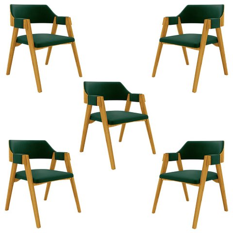 Kit 5 Cadeiras Sala de Jantar e Jogos Carteados Madeira Maciça Poker Veludo Verde/mel G42 - Gran Bel