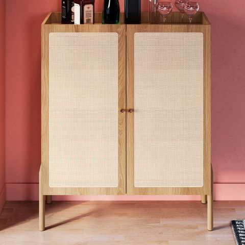 Armário Cristaleira Bar 2 Portas 93cm Palhinha Pé Madeira 27929 Oslo Artesano - Hanover/pé Roble