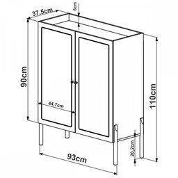 Armário Cristaleira Bar 2 Portas 93cm Palhinha Pé Madeira 27929 Oslo Artesano - Hanover/pé Roble - 4