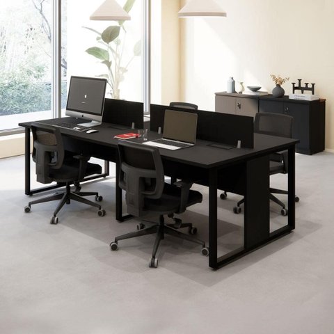 Mesa de Trabalho Plataforma 4 Lugares 2,40 m X 1,20 m Design Industrial com Caixas de Tomadas